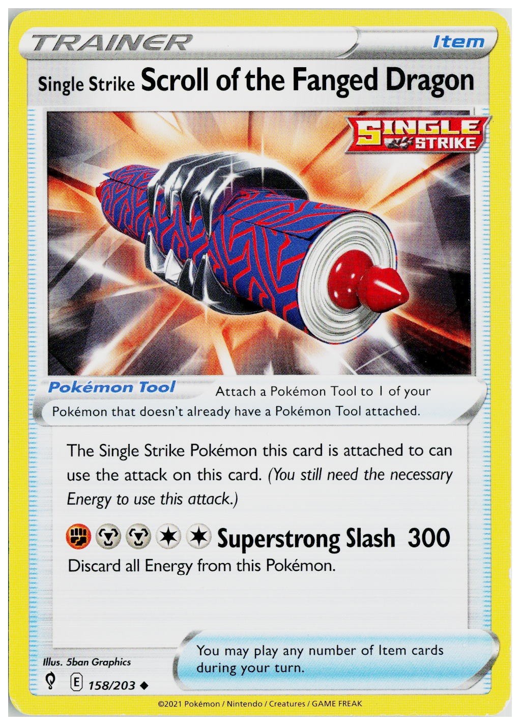 Pokemon 2021 SWSH07: Evolving Skies #158 Single Strike Scroll of the Fanged Dragon