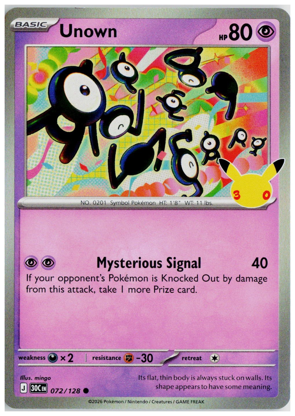 2026 Pokemon ME: 30th Celebration #072 Unown