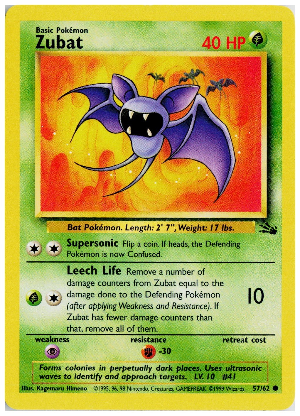 1999 Pokemon Fossil #57 Zubat