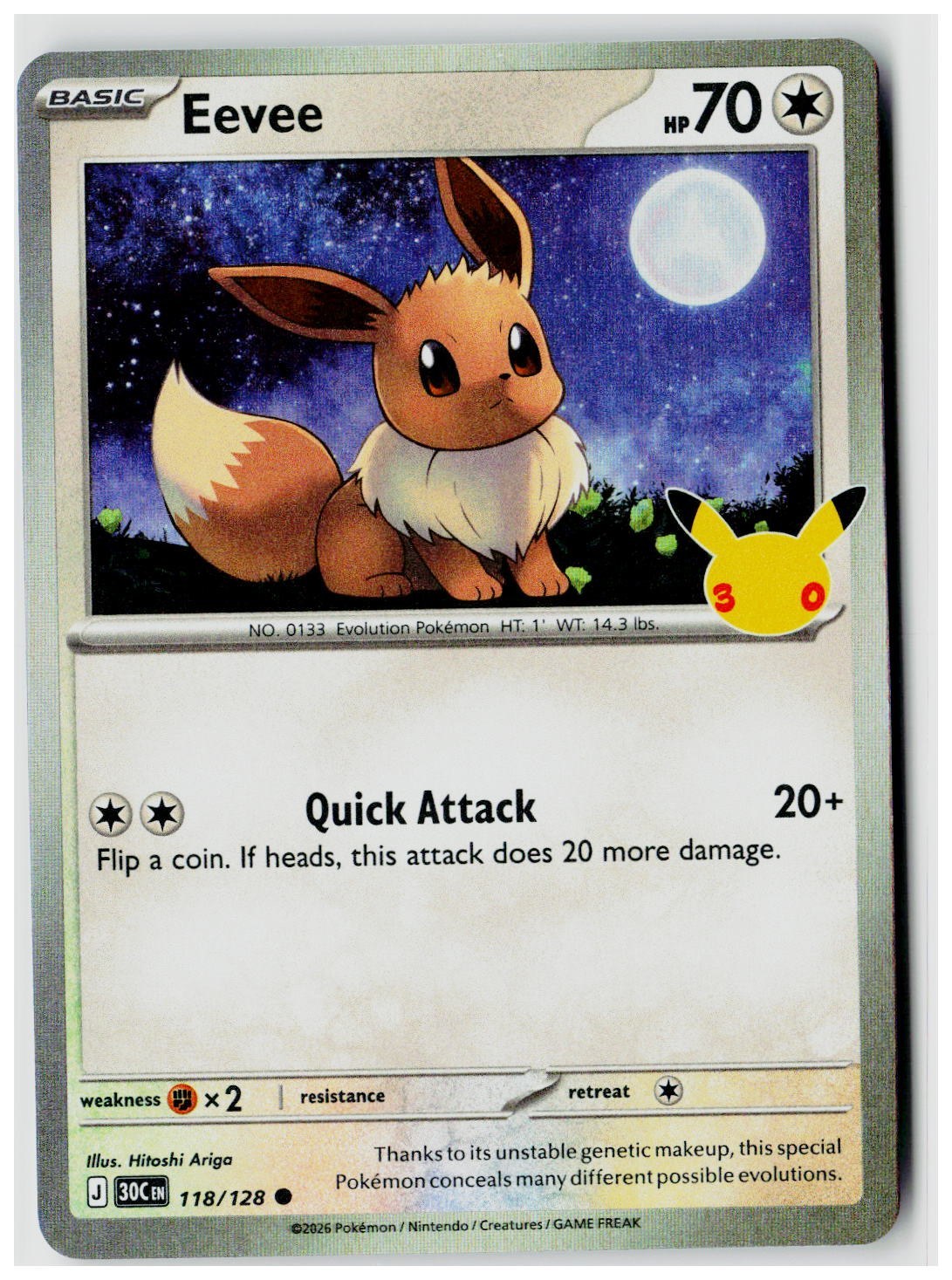 2026 Pokemon ME: 30th Celebration #118 Eevee