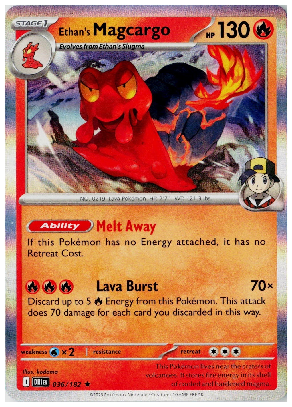 2025 Pokemon SV10: Destined Rivals Ethan's Magcargo Holo #036 /182