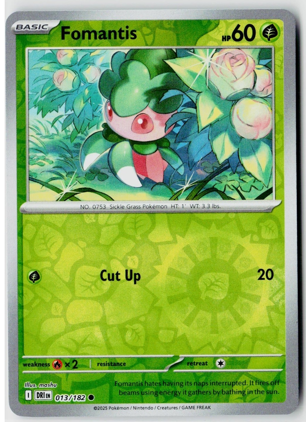2025 Pokemon SV10: Destined Rivals Fomantis Reverse Holo #013 /182