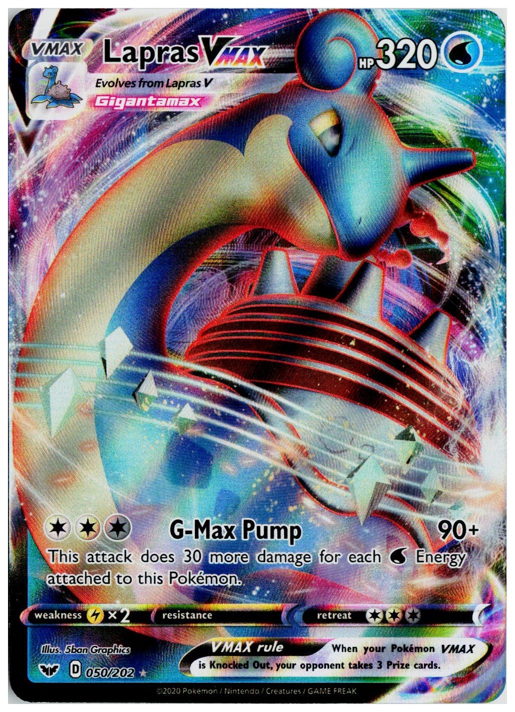 2020 Pokemon SWSH01: Sword & Shield Base Set #050 Lapras VMAX