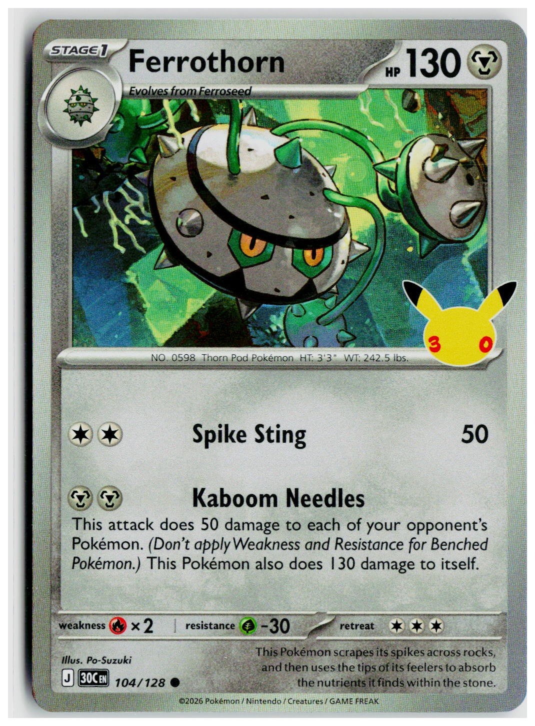 2026 Pokemon ME: 30th Celebration #104 Ferrothorn
