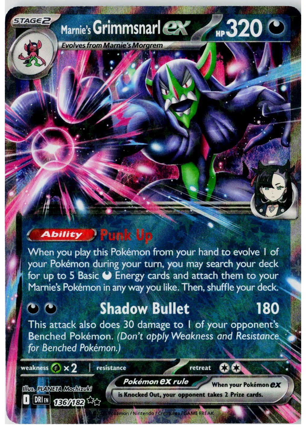 2025 Pokemon SV10: Destined Rivals #136 Marnie's Grimmsnarl ex