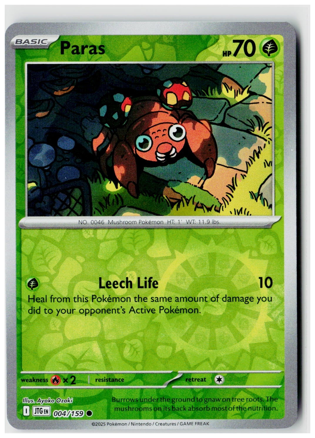 2025 Pokemon SV09: Journey Together Paras Reverse Holo #004 /159
