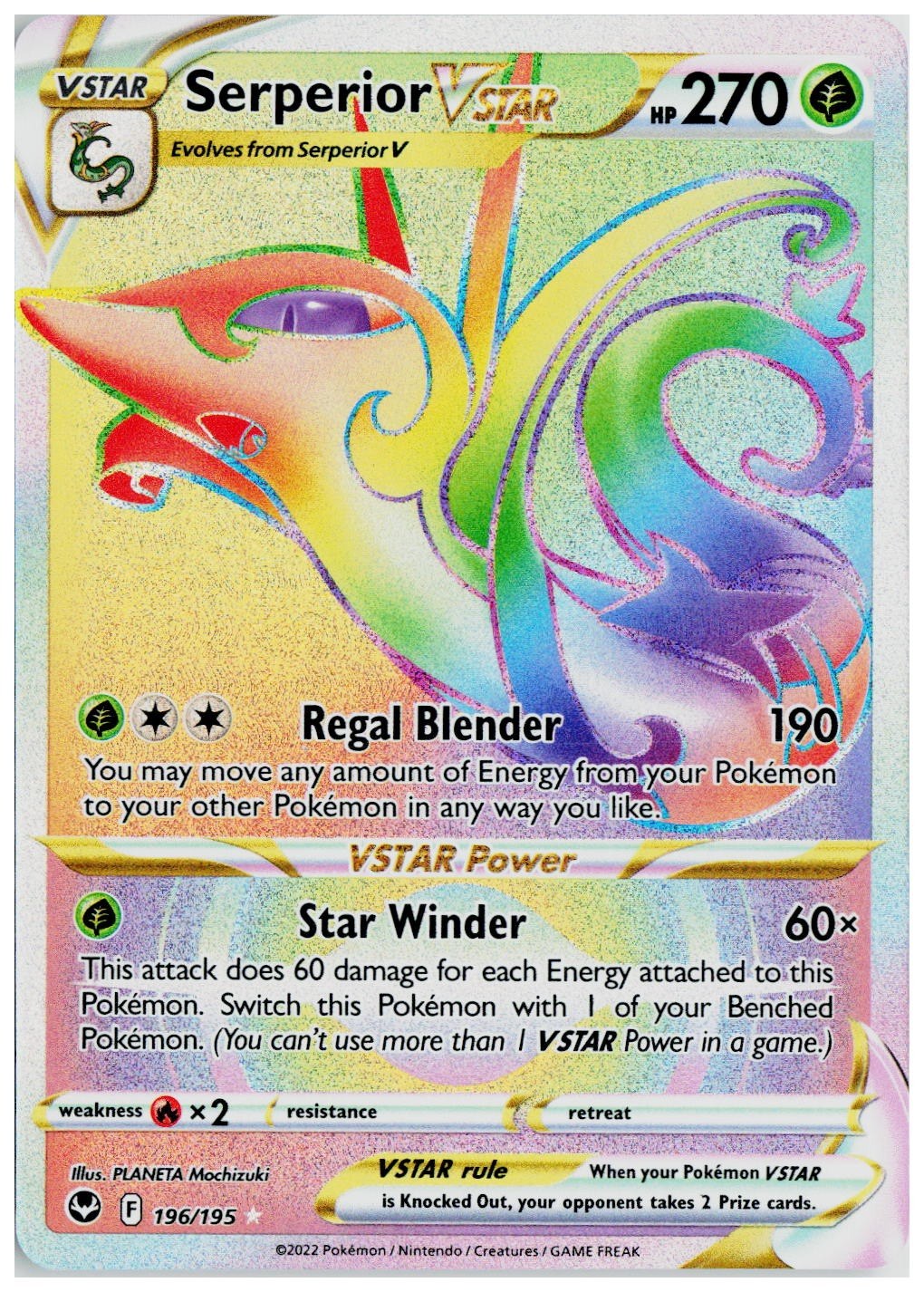 Pokemon 2022 SWSH12: Silver Tempest #196 Serperior VSTAR (Secret)