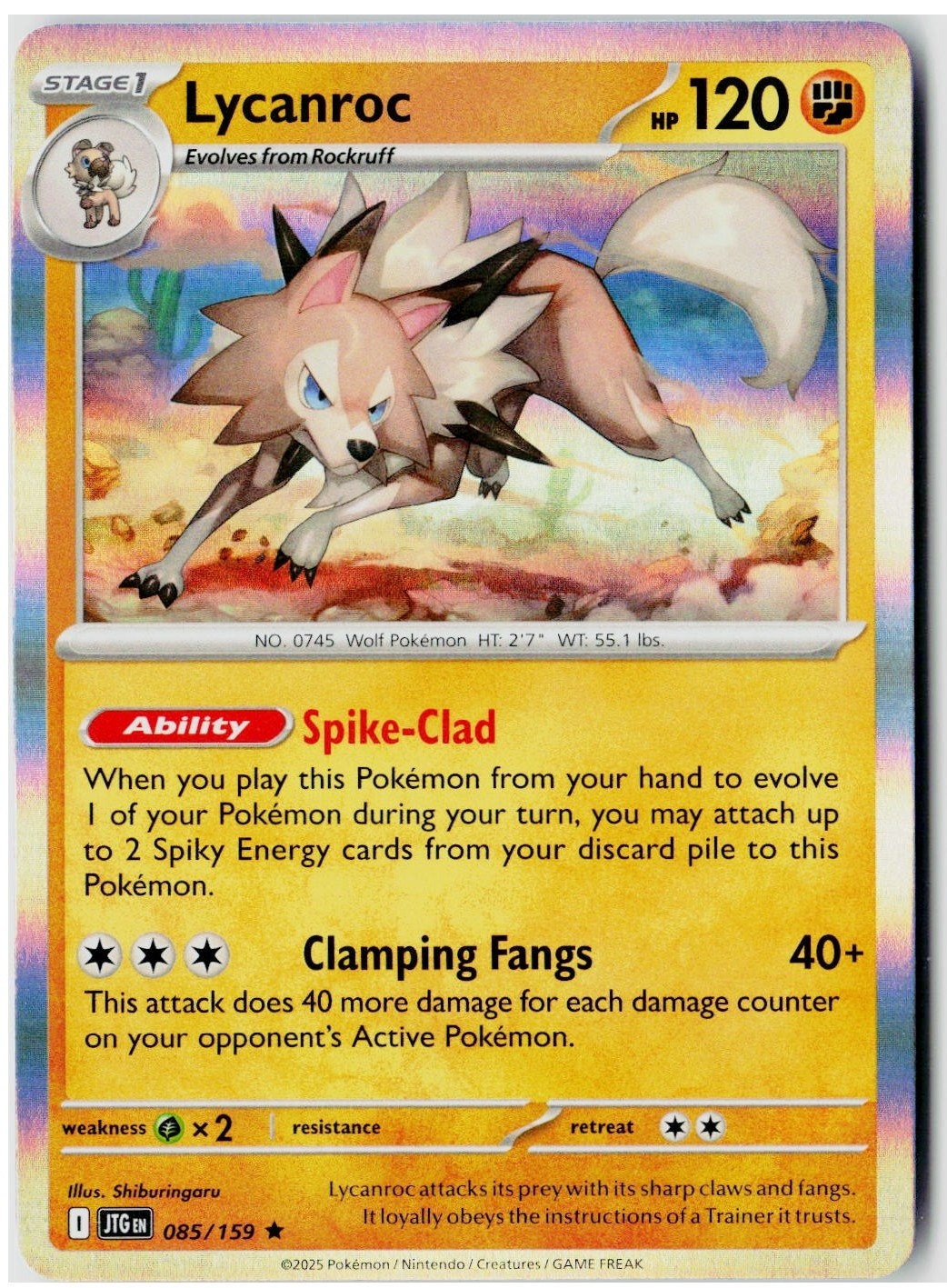 2025 Pokemon SV09: Journey Together Lycanroc Holo #085 /159