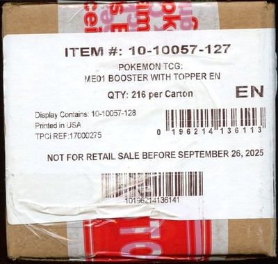 2025 Pokemon Pokemon TCG Mega Evolution (ME01) Booster Box Booster Box Factory Sealed Case (6 Boxes) — Factory Sealed